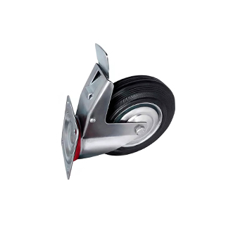 Колесо с опорой; колесо - резина. д. 100мм/ш. 26мм, подшип., промышл. 70кг; Опора - площад. 84*102,поворот.,тормоз; общ. высота 130мм.  