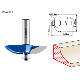 Фреза фигирейная No2, D= 63,5мм, рабочая длина-13мм, радиус-25,4мм, хв.-12мм,d-12,7мм, Профессионал, ЗУБР