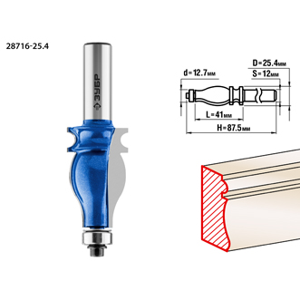 Фреза кромочная фигурная No5, D= 25,4мм, рабочая длина-41мм, хв.-12мм,d-12,7мм, Профессионал, ЗУБР