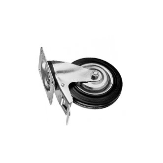 Колесо с опорой; колесо -резина. д. 100мм/ш. 50мм, подшип., большегруз. 130кг; Опора - площад. 114*100,поворот., тормоз; общ. высота 142мм.  