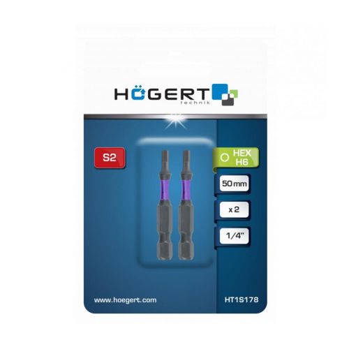 Биты ударные HEX 6, 50 мм, сталь S2, HOEGERT (2 шт.)